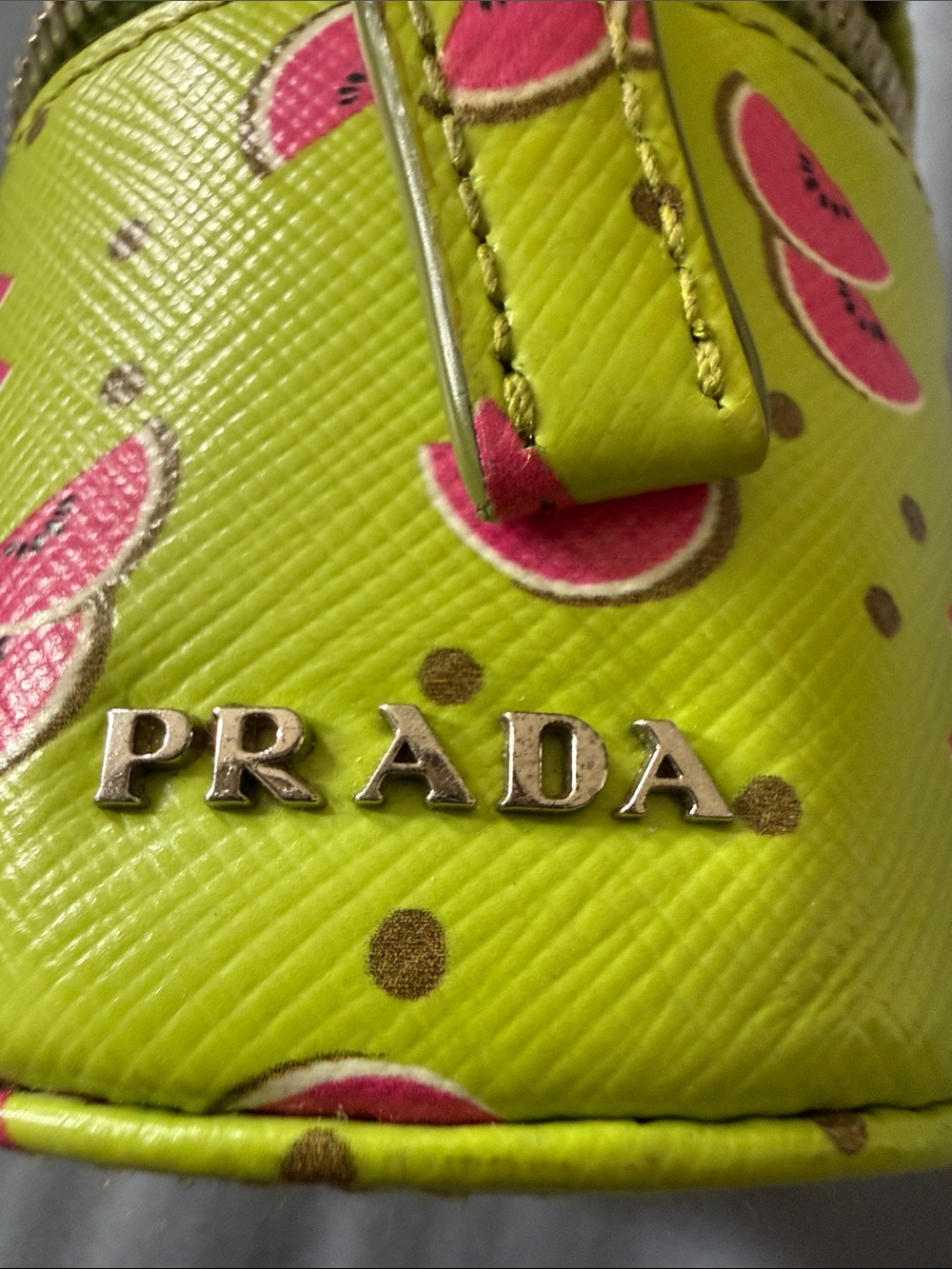Prada Lime Green and Pink Watermelon Print Leather Pouch - Picture 6 of 14